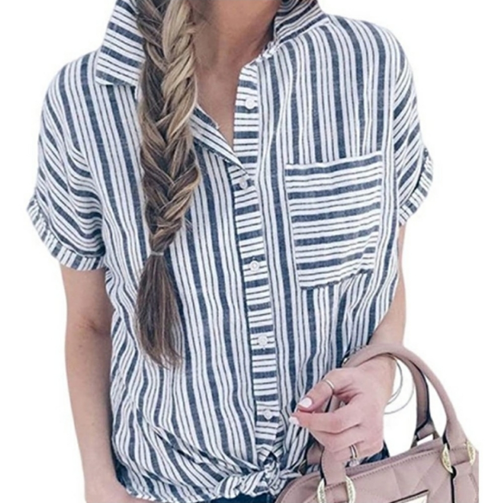 Preppy Striped Blouse/Button down shirt  - XXL